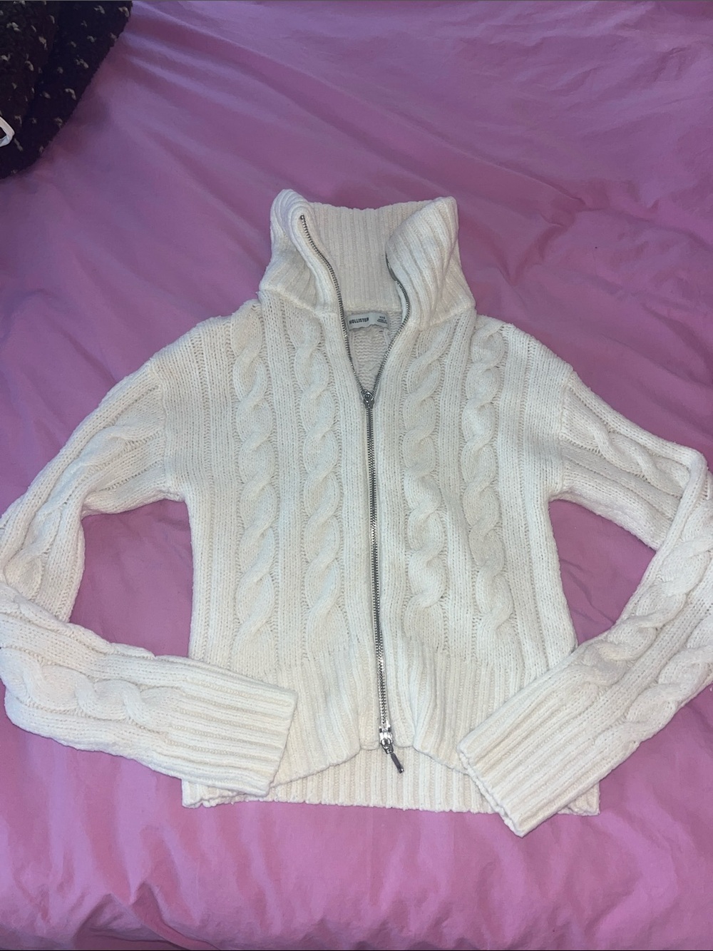 Women's Hollister Cable-Knit Double Zip Cardigan Sweater - Cream